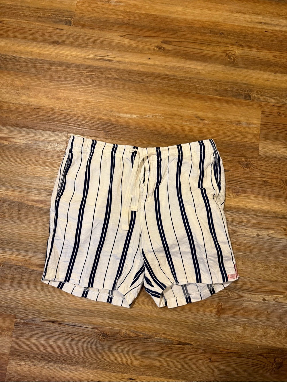 Orlebar Brown White and Navy Vertical Stripe Hybrid Shorts